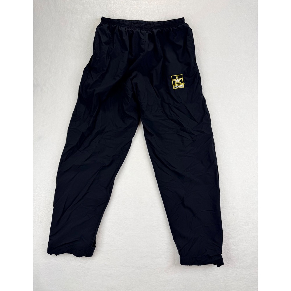 US Army APFU Training Pants Black Nylon Wind Pants Mens Sz L Regular Made in USA